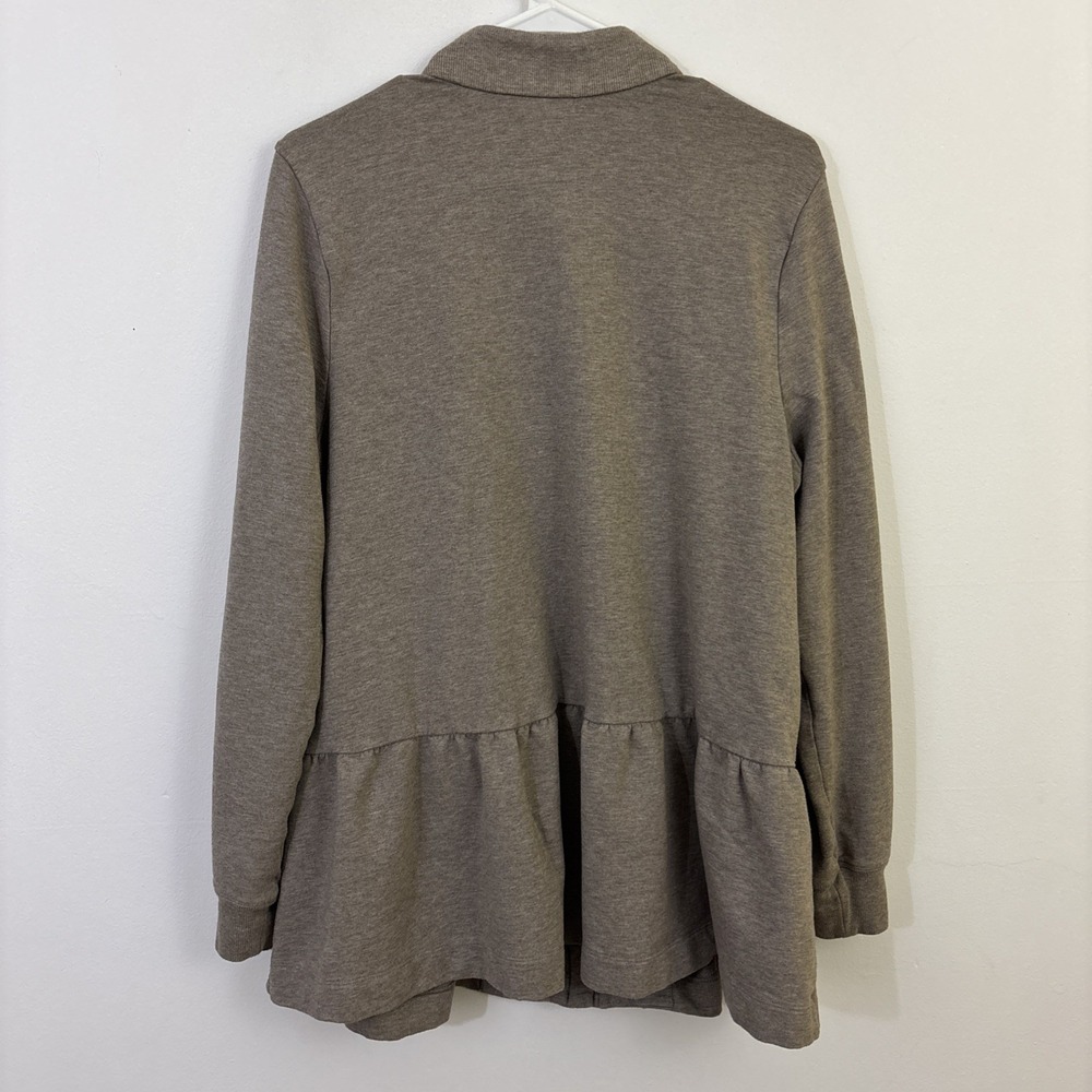 Cabi L Lightweight Jacket Ruffle Hem‎ Brown/Gray Pockets Cotton Modal Sweatshirt - Picture 8 of 9